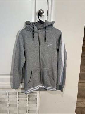 MAN Grey Zip-Up Hoodie with White Stripe